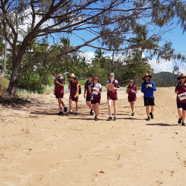 Sarina State High School students learning a<em></em>bout coastal rehabilitation at Grasstree Beach. Credit: Saskia von Fahland