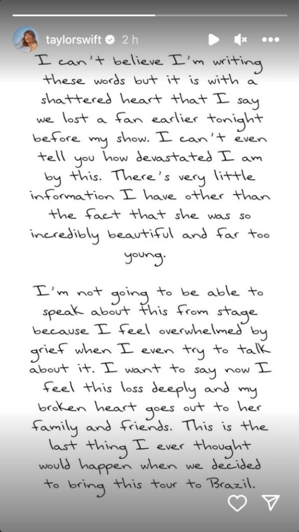 Taylor Swift's statement on her Instagram Story.