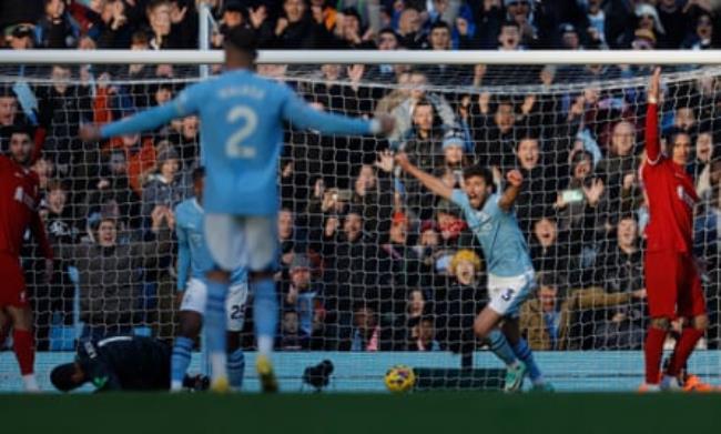 Rúben Dias is denied the second for City after it is disallowed for the slightest of pushes.