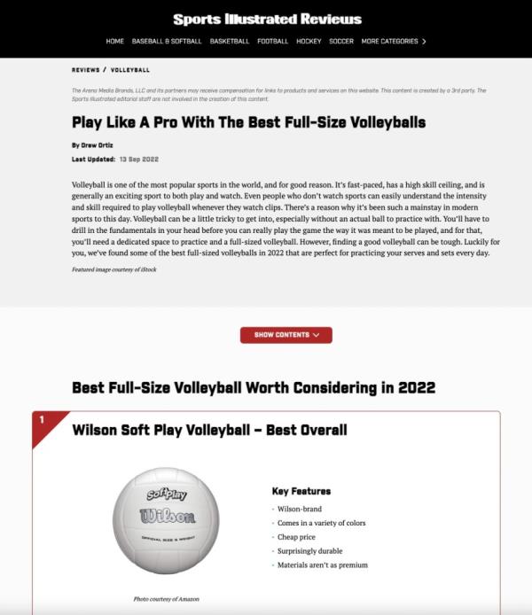 One AI-generated story penned by Ortiz -- a made-up man whose photo could be found on a website used to buy AI headshots -- ranked volleyballs.