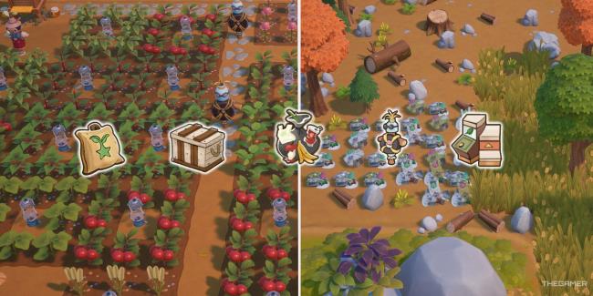 Combined images of the farm and trash in Coral Island