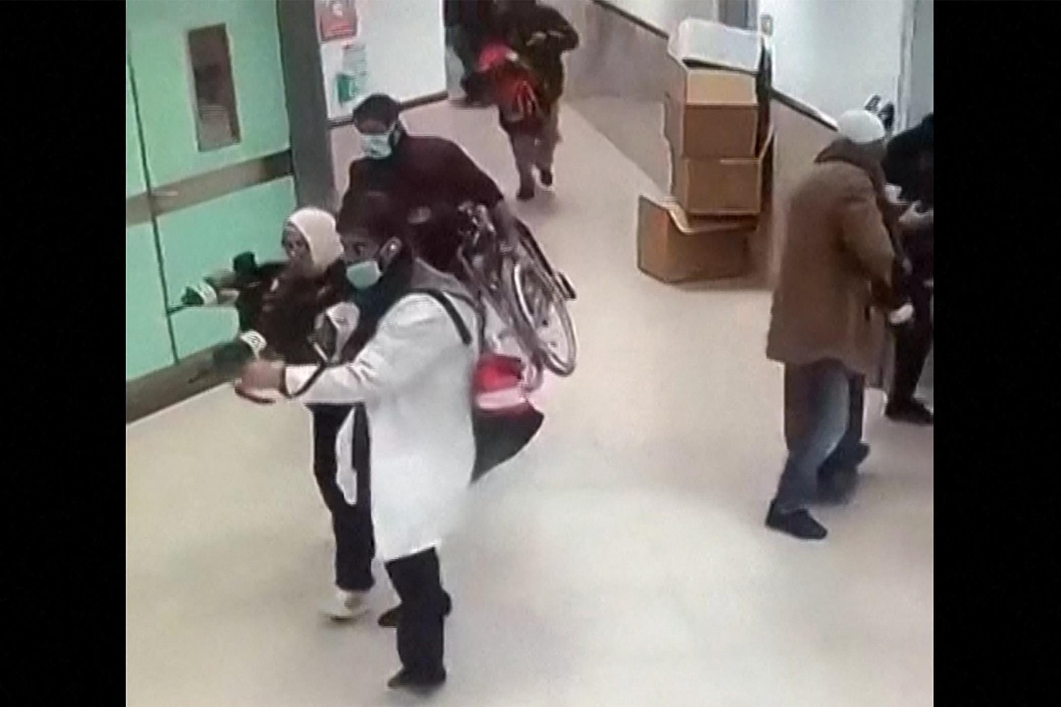  This grab taken from a UGC video released on social media on Jan. 30, 2024, shows CCTV footage displayed on a computer screen reportedly of a deadly raid by undercover Israeli troops at the Ibn Sina hospital in the northern city of Jenin in the occupied West Bank. (AFP File Photo)