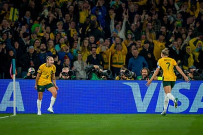Foord and her Arsenal teammate Catley after the deadlock was broken against Denmark.